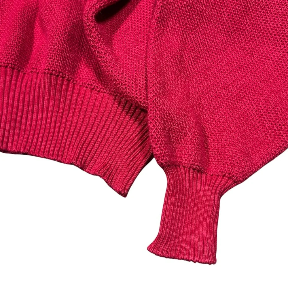 Vintage 80s Celine Candycane Xmas Monogram Red Cardigan Sweater Womens Medium - Picture 8 of 12